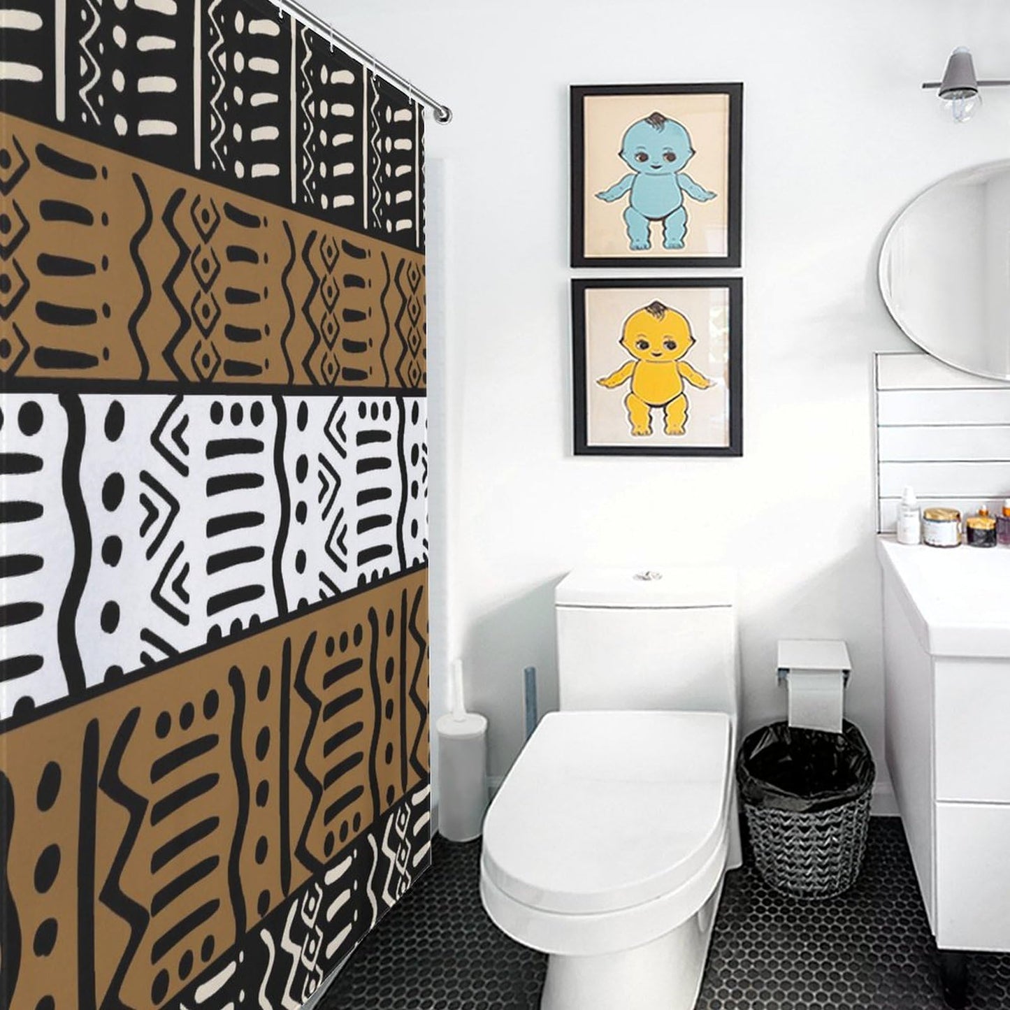 African Mudcloth Shower Curtain for Bathroom, oho Modern Abstract Geometric Print Tribal Africa Ethnic Pattern Bohemian Brown Waterproof Fabric Shower Curtain Set with Hooks, 72"x72" Inch