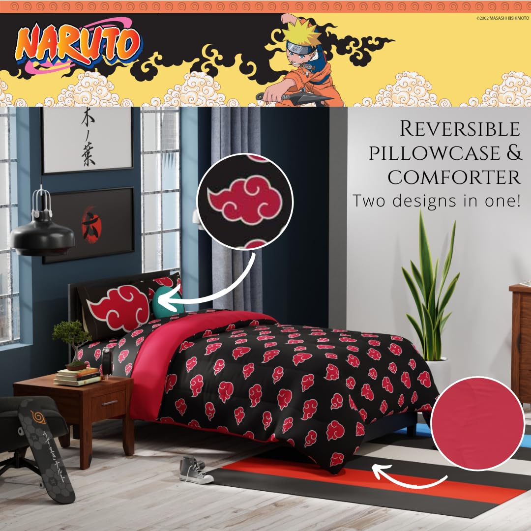 Collectibles Naruto Anime Akatsuki Bedding 7 Piece Super Soft Reversible Comforter and Sheet Set with Sham, Full, (Officially Licensed Product) By Franco