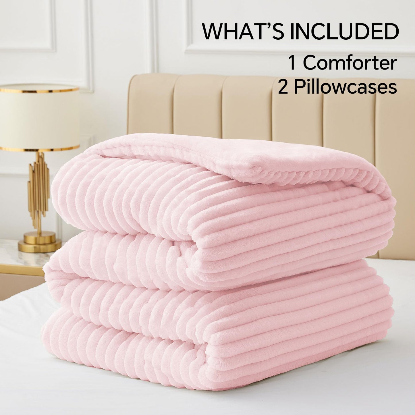 BEDELITE Fleece Queen Comforter Set -Super Soft & Warm Fluffy Cherry Blossom Bedding, Luxury Fuzzy Heavy Bed Set for All Season with 2 Pillow Cases