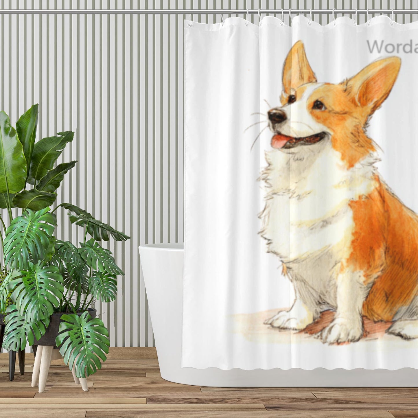 Wordatu Corgi Shower Curtain You Will Never Pee Alone Decor Fabric Bathroom Curtains, Kids Children Rustic 72x72 with 12 Hooks