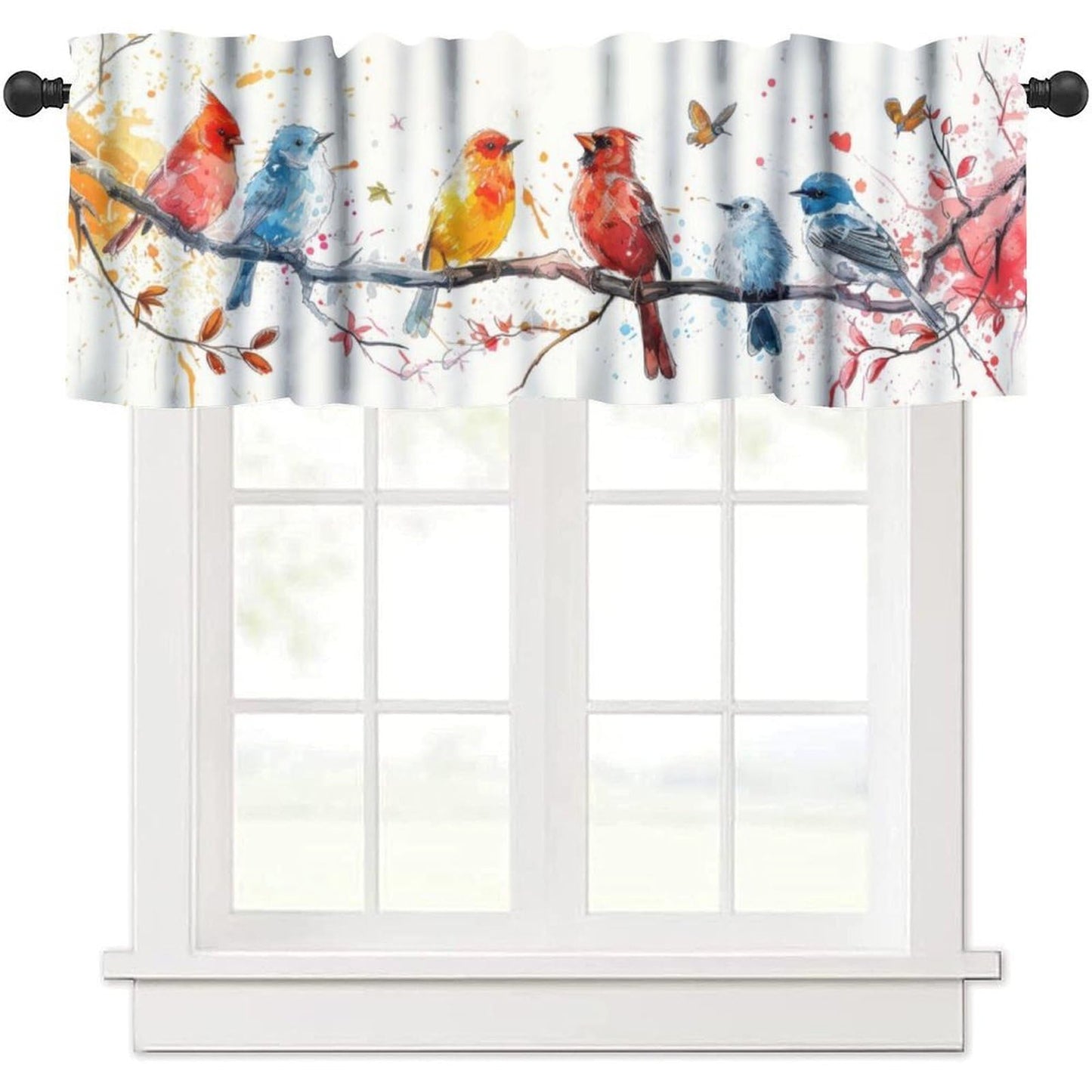 Yearn Jear Spring Bird Flowers Kitchen Curtain Valance,Floral Nature Animal Colorful Birds Rod Pocket Curtain Valance for Kitchen, Bathroom, Living Room, Bedroom 54 X 18 inch 1 Panel