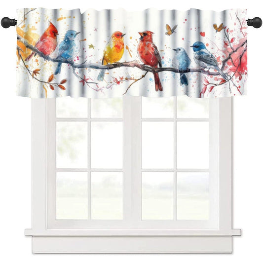 Yearn Jear Spring Bird Flowers Kitchen Curtain Valance,Floral Nature Animal Colorful Birds Rod Pocket Curtain Valance for Kitchen, Bathroom, Living Room, Bedroom 54 X 18 inch 1 Panel