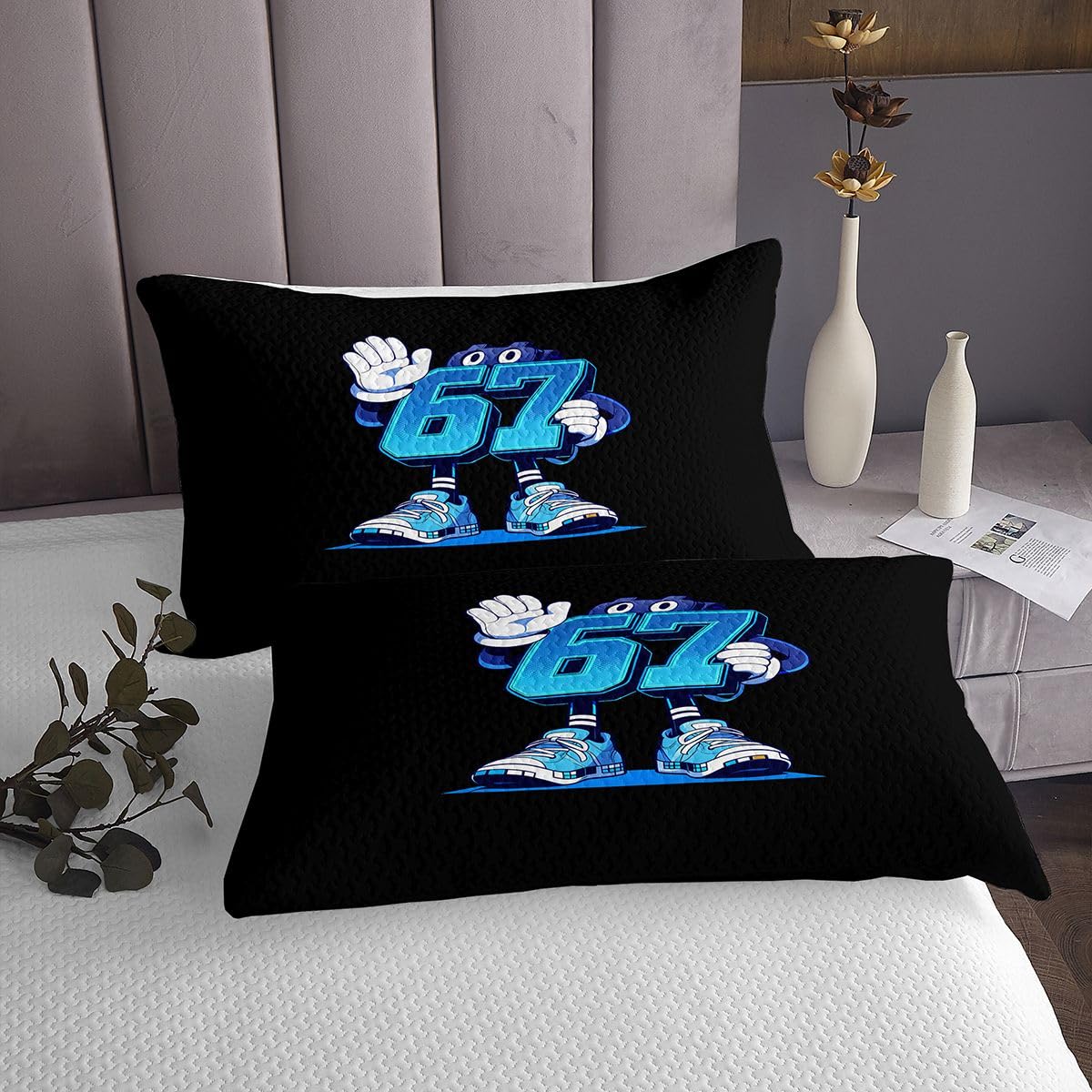 jejeloiu 6 7 Bedspread Quilts Six Seven 6 7 Coverlet Set King Size for Kids Boys Girls Cute Quilted Coverlet for All Season with 2 Pillowcases Six Seven Microfiber Black and Blue