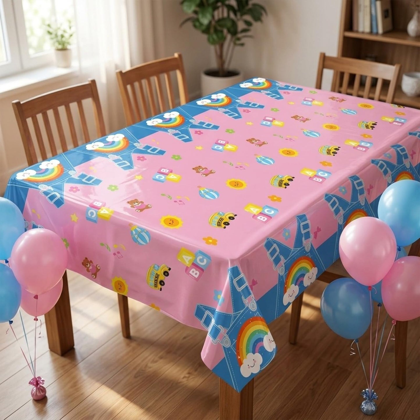 FYSUIMU 3 Pcs Cartoon English Teacher Tablecloths Plastic Table Cover Girls Birthday Rectangle Disposable Table Cloth for Baby Shower Party Dinner Tables Decor, 54 x 108 Inch