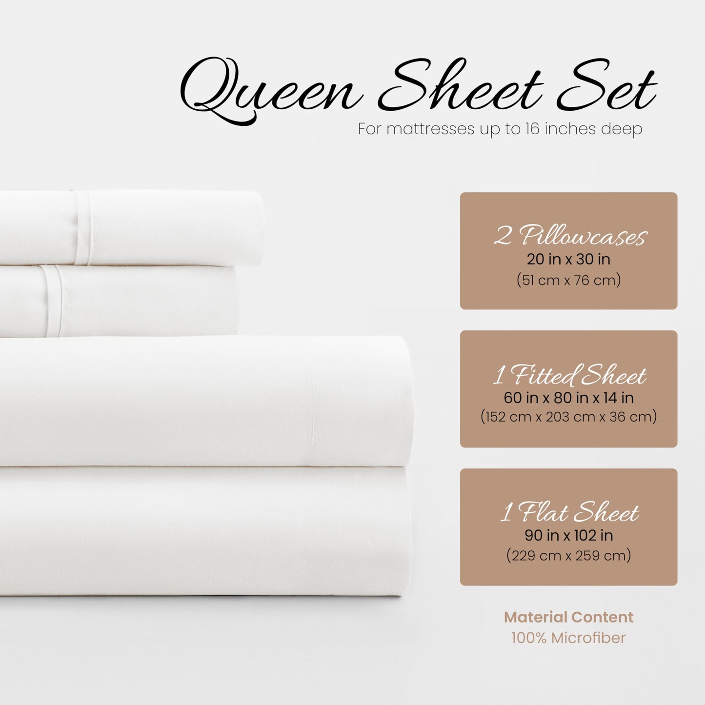 Linen Market Brushed Microfiber Queen Sheet Set 4 Piece – Oeko-TEX Certified Ultra Soft & Wrinkle-Free - 16" Deep Pocket Sheets - Easy Care Queen Size - White