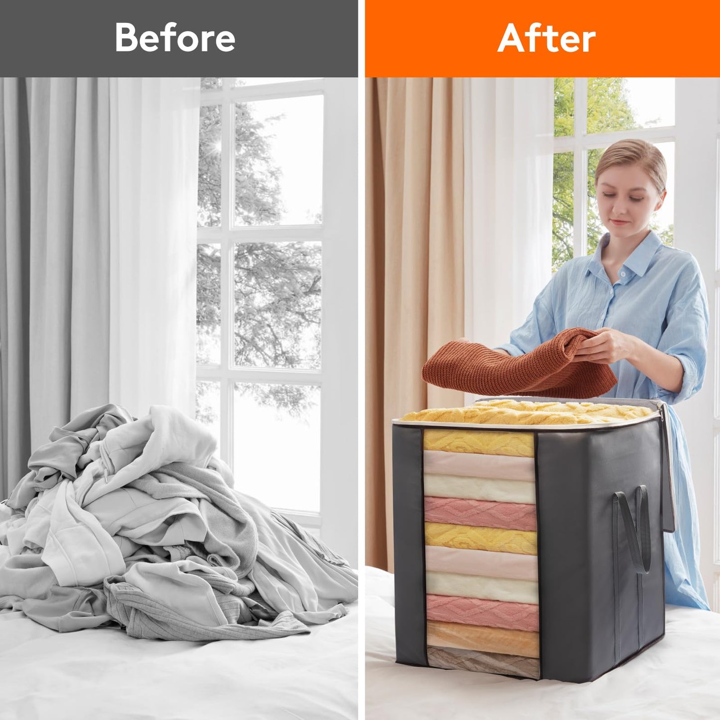 Lifewit 120L Extra Large Blanket Storage Bags, Foldable Comforter Storage with Reinforced Handles, Clothes Storage Containers for King Comforter, Bedding, Pillow, Sheet, Storage Bin with Lids 2 Pack