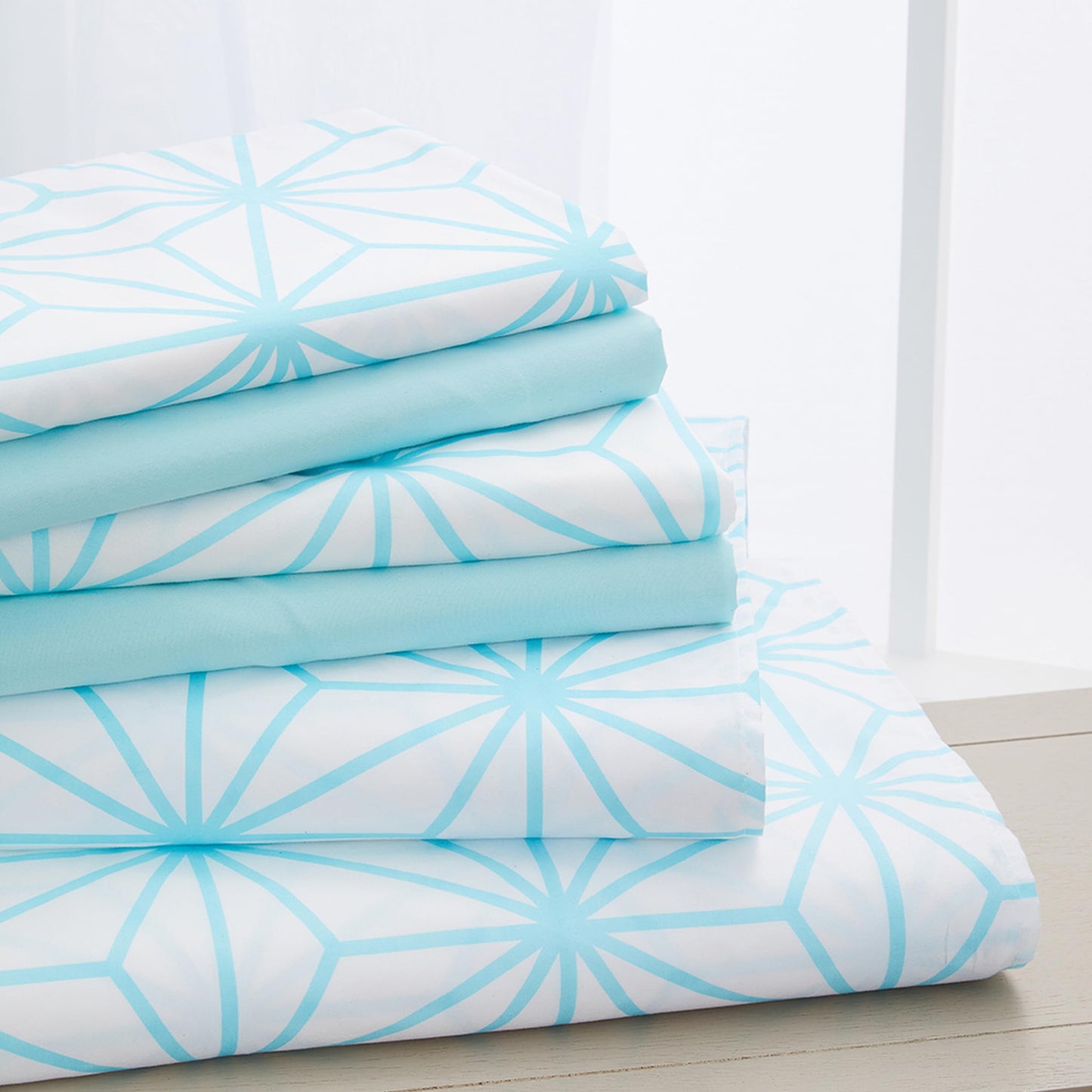 Elegant Comfort Luxury Soft 6-Piece Cube Geometric Pattern Sheet Set - 1500 Premium Quality Microfiber - Wrinkle and Fade Resistant Coziest Bedding Set, All Around Elastic Fitted Sheet, Full, Aqua