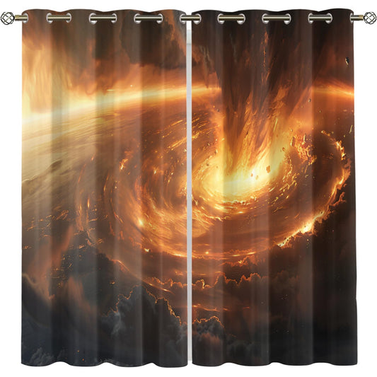 Apocalyptic Landscape Blackout Curtains, Flame Vortex Curtains for Living Room, Fantasy Landscape Black Out Bedroom Curtain Thermal Insulated Grommet Drapes 2 Panels, for Boys Room 31.5"W x 63"L x2
