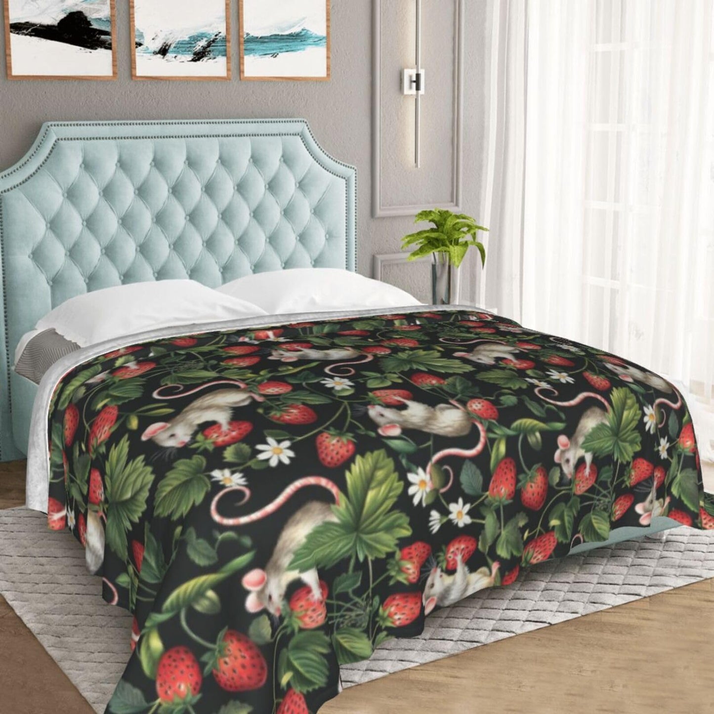 Cute Rat Blanket, Gifts for Women, Mice Strawberry Woodland Mouse Soft Lightweight Throw Blankets for Kids Girls, Travel Bed Living Room Decor, 50x60in