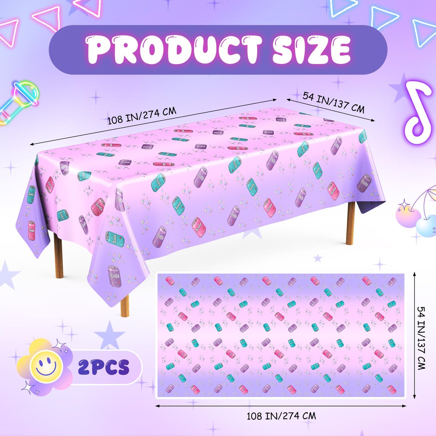 Gilprop 2 Pcs Kpop Themed Soda Bottle Birthday Party Decorations Plastic Cute Birthday Tablecloth 108 x 54 Inches Disposable Rectangle Tablecover for Boys Girls Kids Baby Shower Party Supplies
