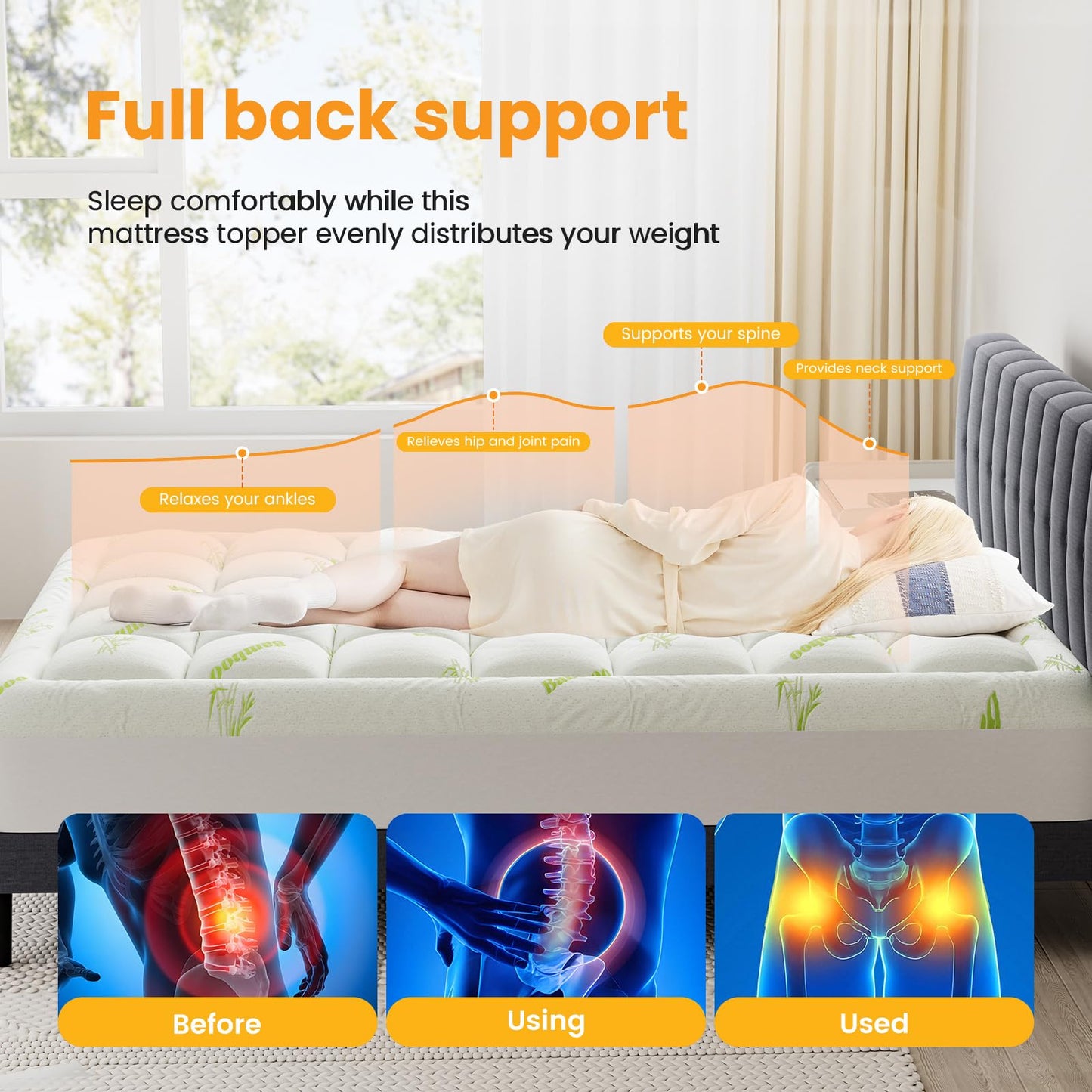 KMFurnila Ultra Soft Full Size Mattress Topper - Viscose Made from Bamboo Pillow Top Mattress Pad for Comfort & Support - Naturally Cooling for Hot Sleepers, Green