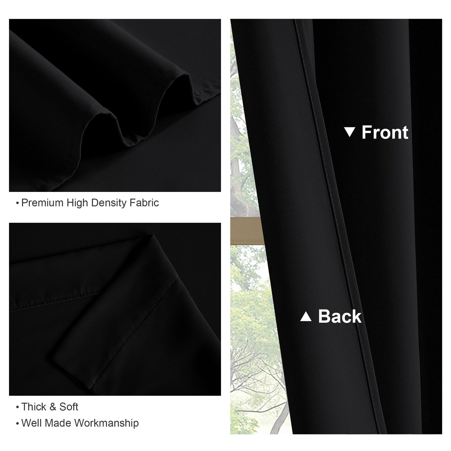 PONY DANCE Black Curtains 84 inches Long for Bedroom, Blackout Window Curtain Rod Pocket Thermal Insulated Room Darkening Drapes Energy Saving for Living Room, W 52 x L 84 inches, 2 Panels Set