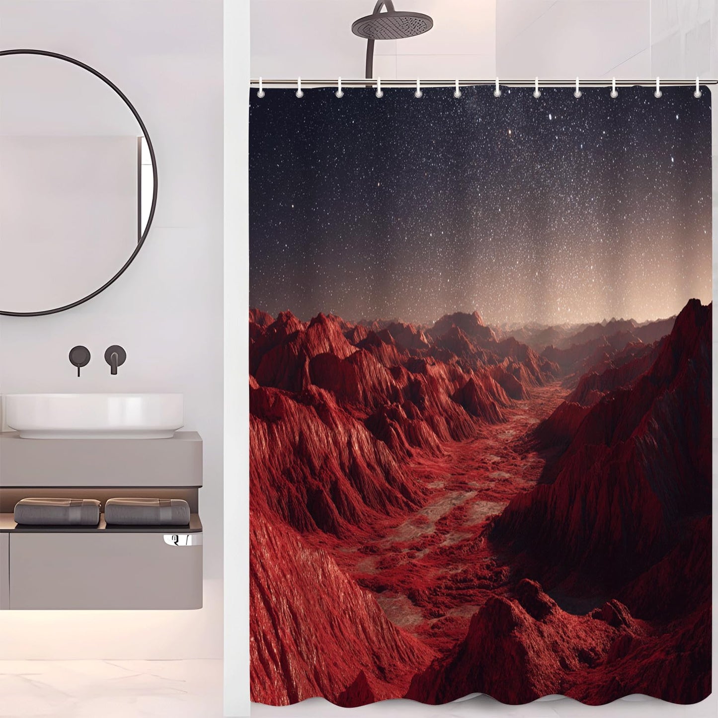 ZROLUW Mountain Landscape Shower Curtain 72" W x 72" L Starry Sky Bathroom Decor Curtain with Hooks
