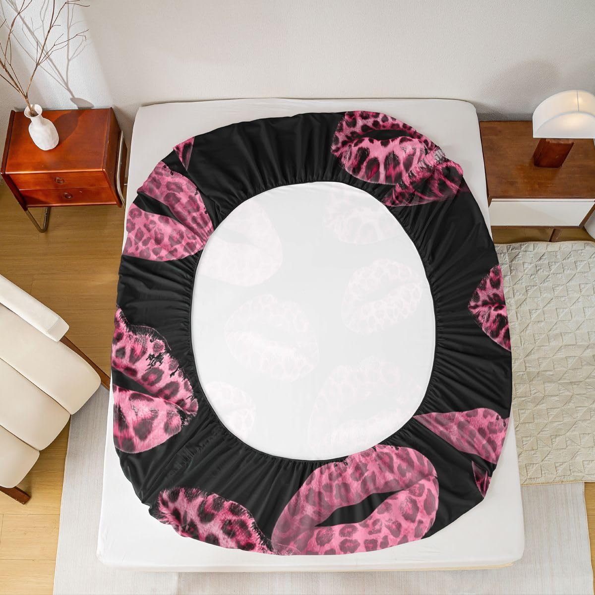 Feelyou Leopard Print Lips Fitted Sheet Full Size for Kids Boys Girls Cheetah Print Bed Sheets Set 16" Deep Pocket Soft Breathable Microfiber Kissing Lips Bedding with 2 Pillowcases Room Decor