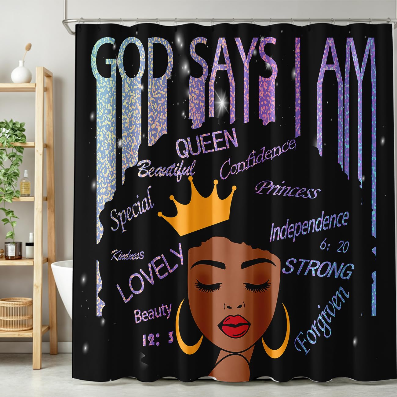 TYVGICZ American Woman Shower Curtains Afro Queen Black Girl Bath Curtains for Bathroom Cool Girl Polyester Fabric Bath Curtains for Women Female Bathroom Decor,66x72 Inch