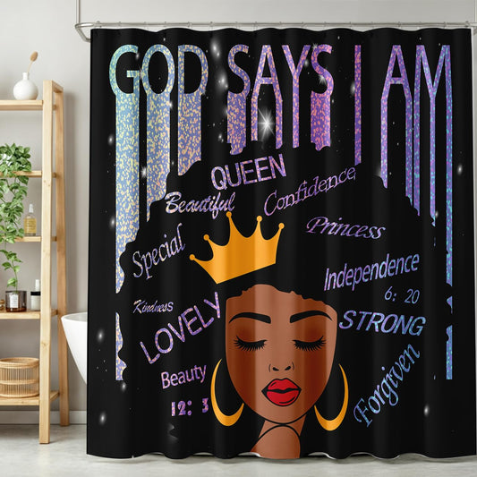 TYVGICZ American Woman Shower Curtains Afro Queen Black Girl Bath Curtains for Bathroom Cool Girl Polyester Fabric Bath Curtains for Women Female Bathroom Decor,66x72 Inch