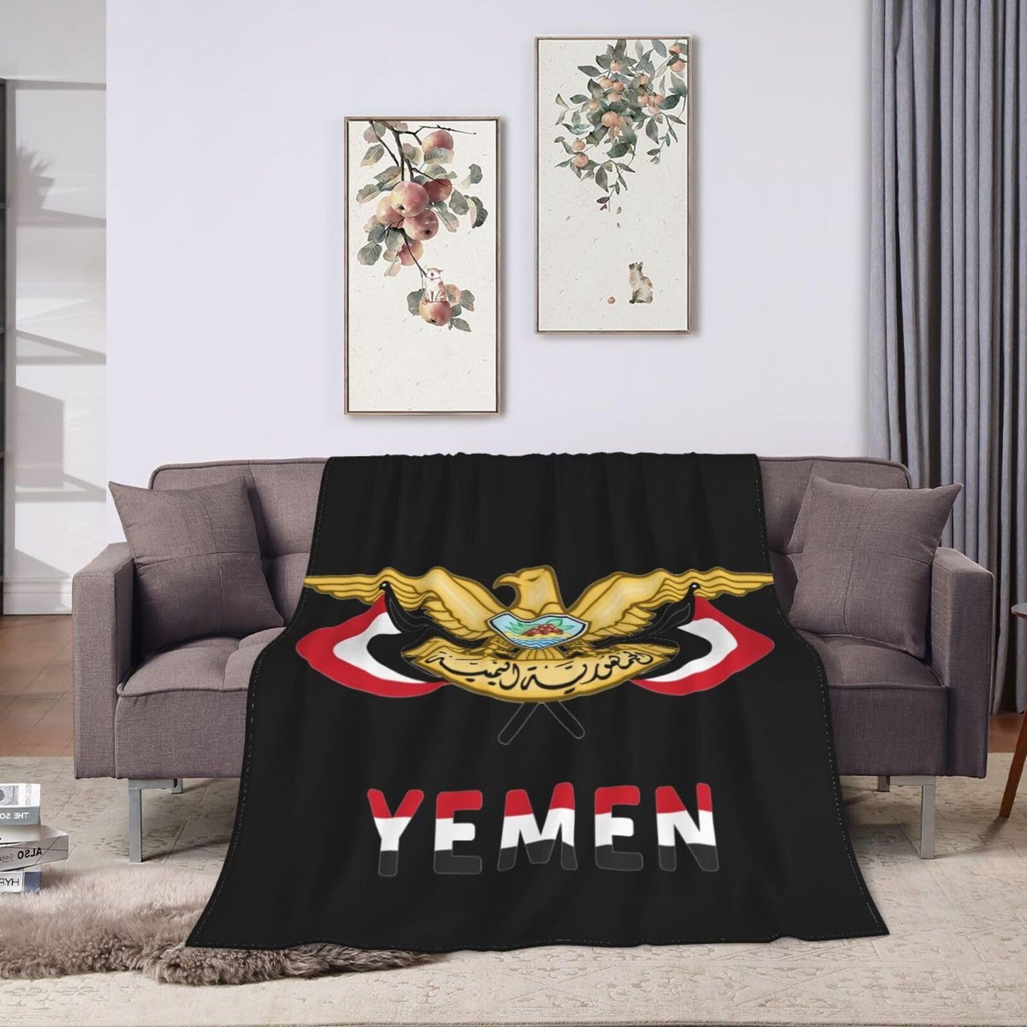 Yemen National Emblem Blanket Throw Blanket for Couch Sofa Plush Fleece Bed Blankets Lightweight Comfy Flannel Ultra-Soft Warm Blankets for Home Camping Travel Gift 80"X60"