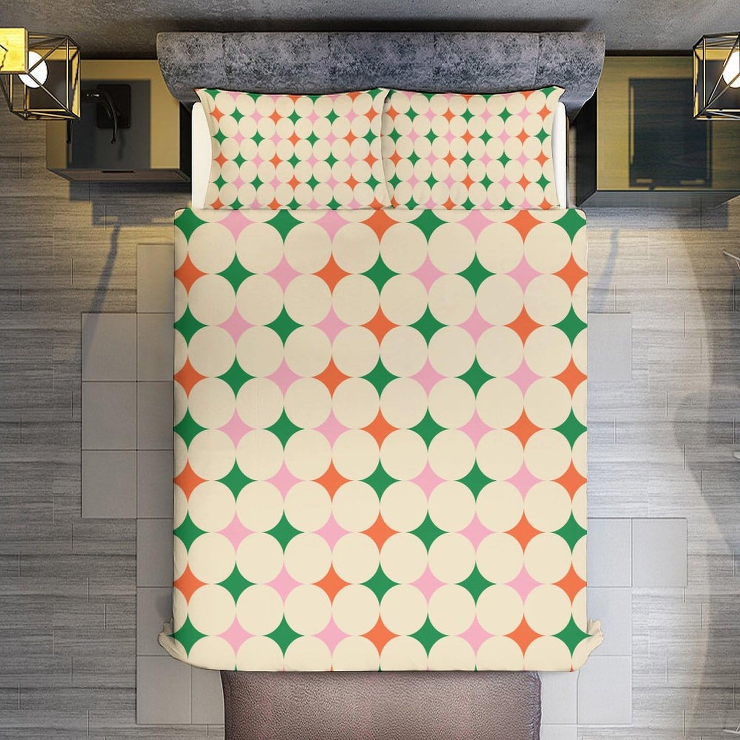 Focusbrite Modern Mid Century Duvet Cover, Vintage Geometry Bedding Sets Soft Comforter Cover，Aesthetic Abstract Art Bedding 3 Piece (1 Duvet Cover 86"x70" + 2 Pillow Sham 20"x30")