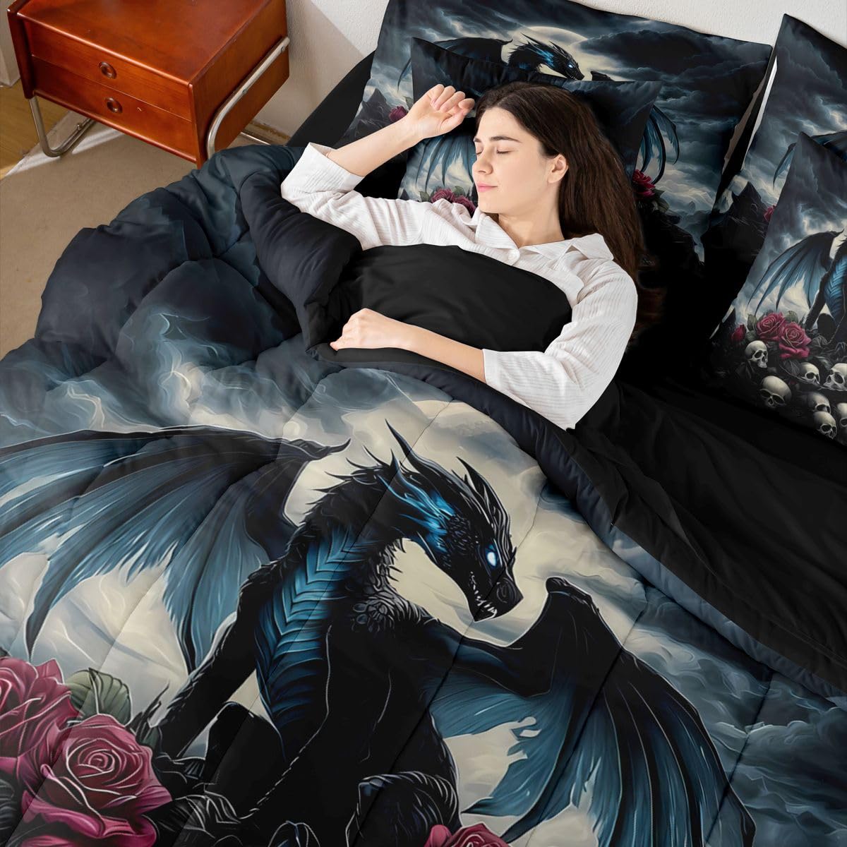 Feelyou Dragon Twin Comforter Set with Sheets for Kids Boys Girls Dragon Stuff 7 Pieces Bedding Set Wild Life Bed in a Bag Magic Wildlife Room Decor Blackish Soft Lightweight Microfiber