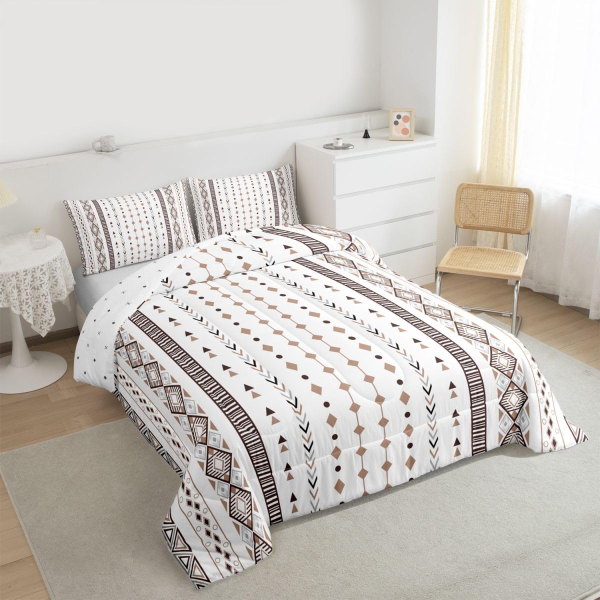 jejeloiu Western Comforter Set Queen Size Southwestern Geometric Bedding Set for Kids Boys Girls Boho Duvet Quilt Tribal Bedroom Decor Microfiber 3 Pcs with 2 Pillow Cases