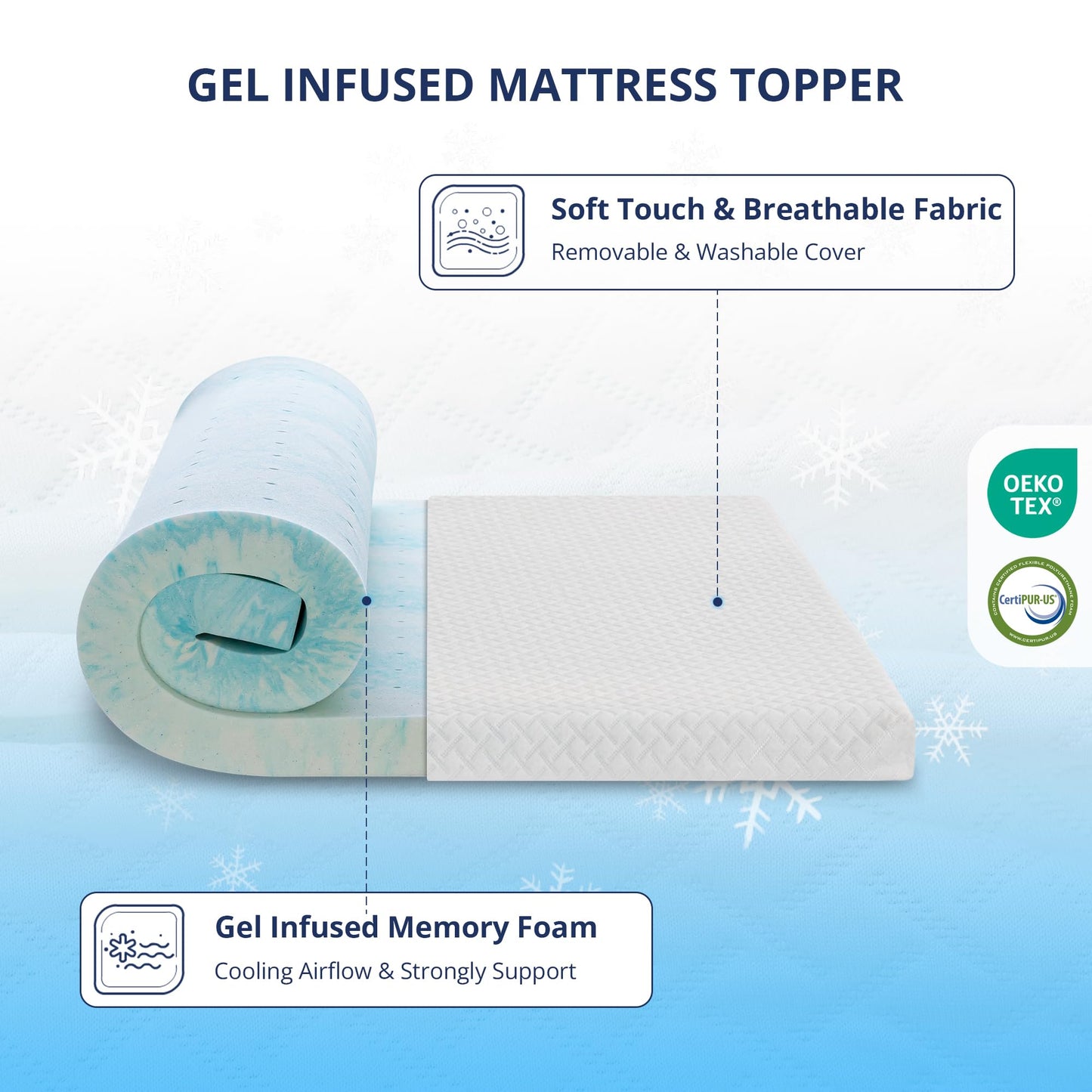 4 Inch Gel Memory Foam Mattress Topper King Size, Cooling Bed Topper for Pressure Relief with Removable Breathable Soft Cover, CertiPUR-US Certified