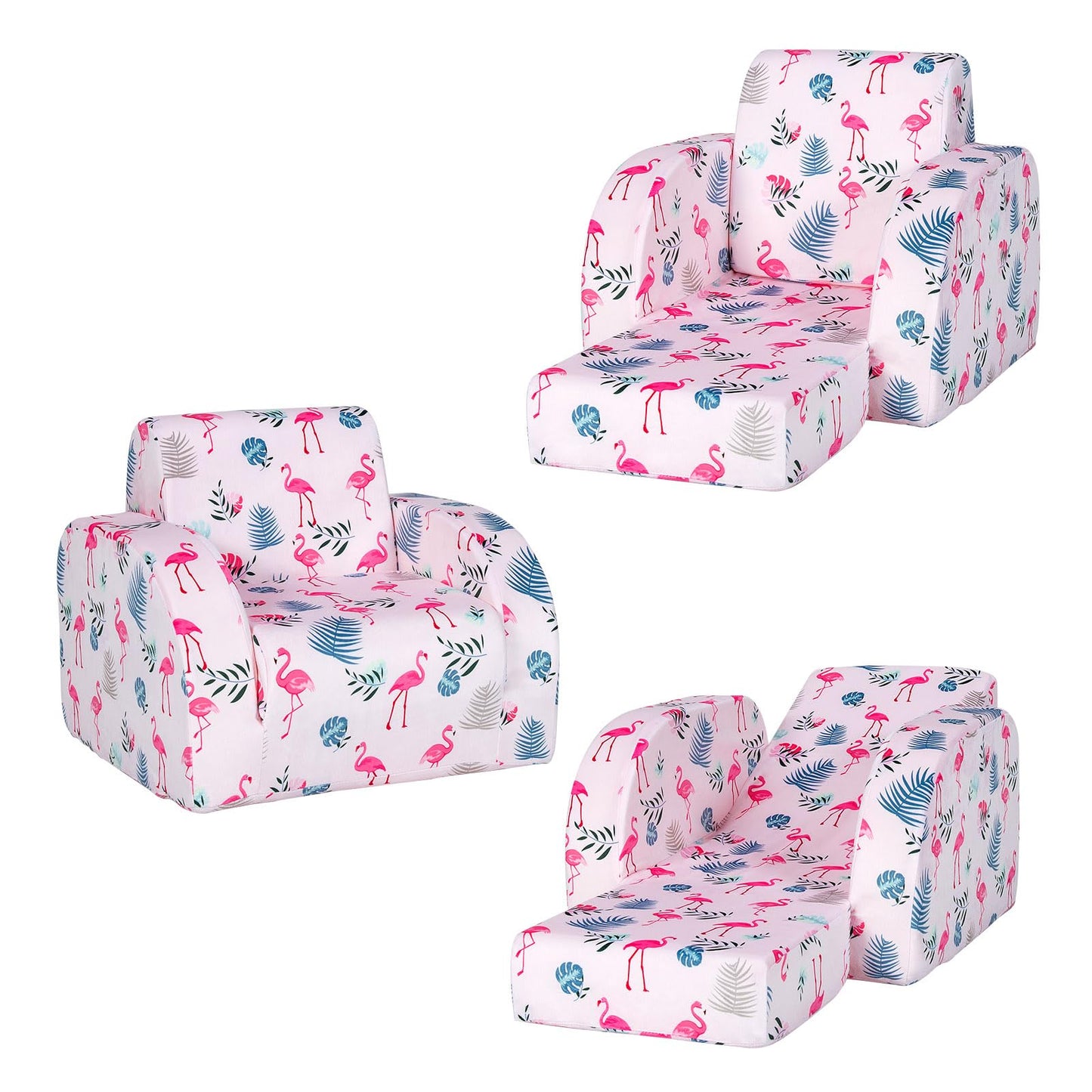 HONEY JOY Kids Sofa, 3-in-1 Convertible Children Folding Sofa & Comfy Flip Open Lounger Chair for Play, Foam Toddler Couch Fold Out, Gift for Boys Girls (Pink)