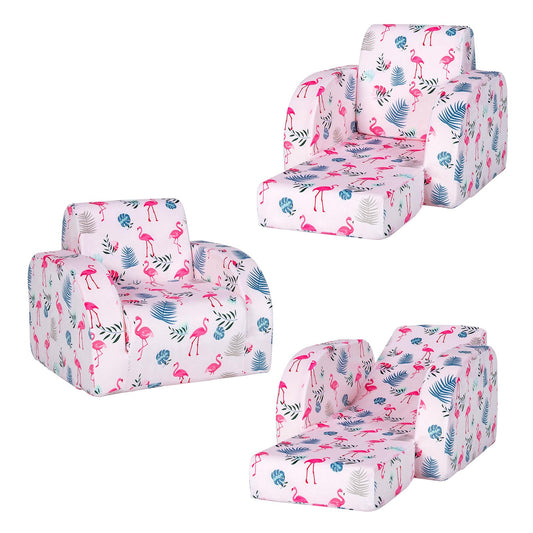 HONEY JOY Kids Sofa, 3-in-1 Convertible Children Folding Sofa & Comfy Flip Open Lounger Chair for Play, Foam Toddler Couch Fold Out, Gift for Boys Girls (Pink)