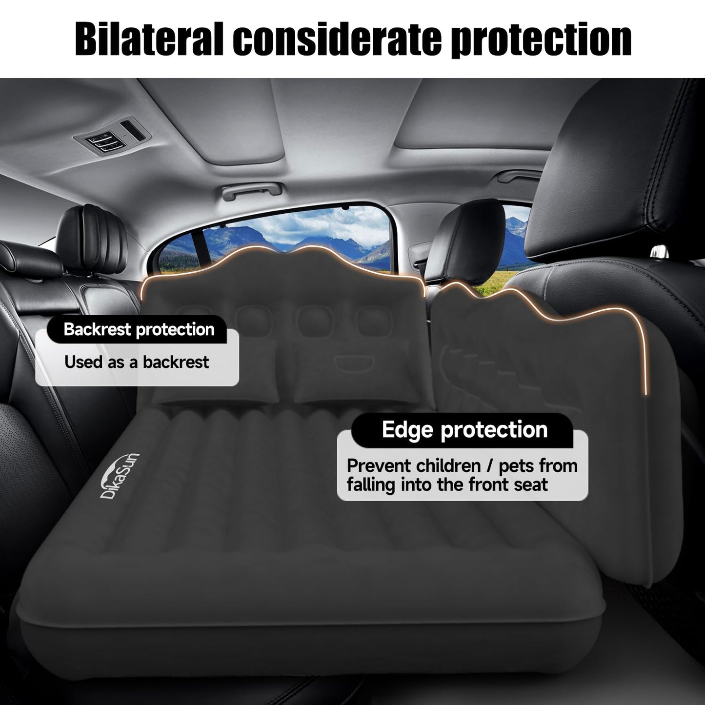 DikaSun Car Air Mattress, Inflatable SUV Truck Camping Mattress for Back Seat, Thickened Travel Car Bed Sleeping Pad with Air Pump 2 Pillows