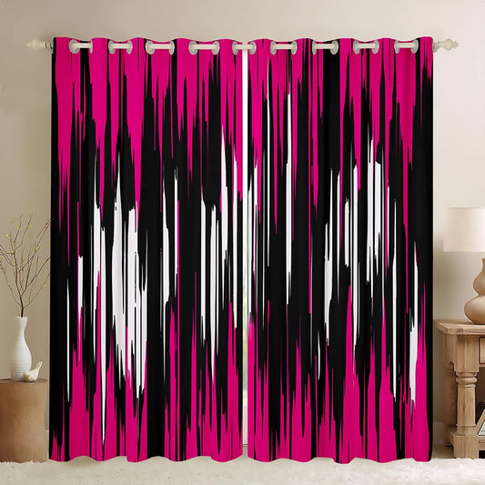 Ombre Hot Pink Black Curtains for Bedroom Living Room Girls Kids (2 Panels, 42 x 63 Inch) Stripes Blackout Curtainsative Geometric Darkening Dreapes Modern Striped Art Window Treatments Abstract