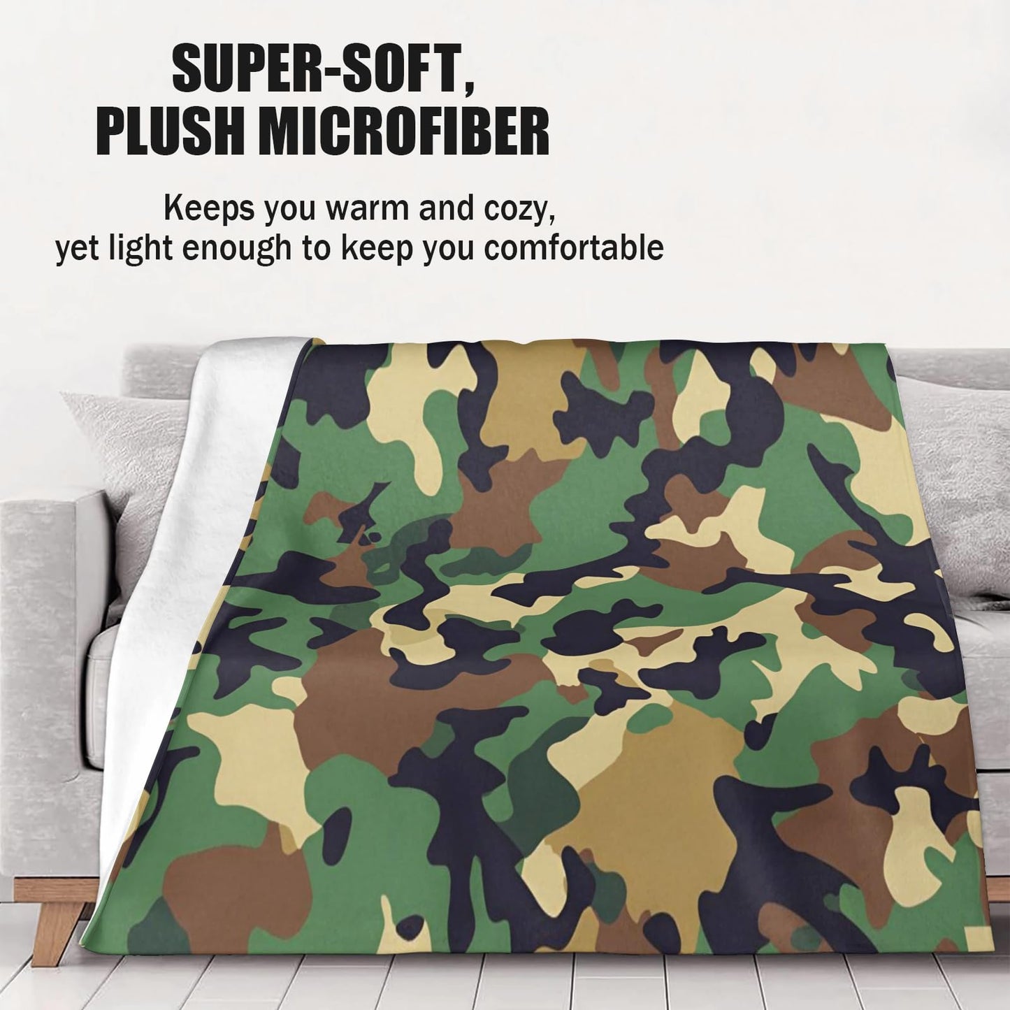 PAOABIU Camouflage Throw Blanket Army Green Blankets for Couch Bed Sofa Camouflage Green Blankets and Throws - Super Soft Cozy Fuzzy Plush Flannel Blanket & Gifts