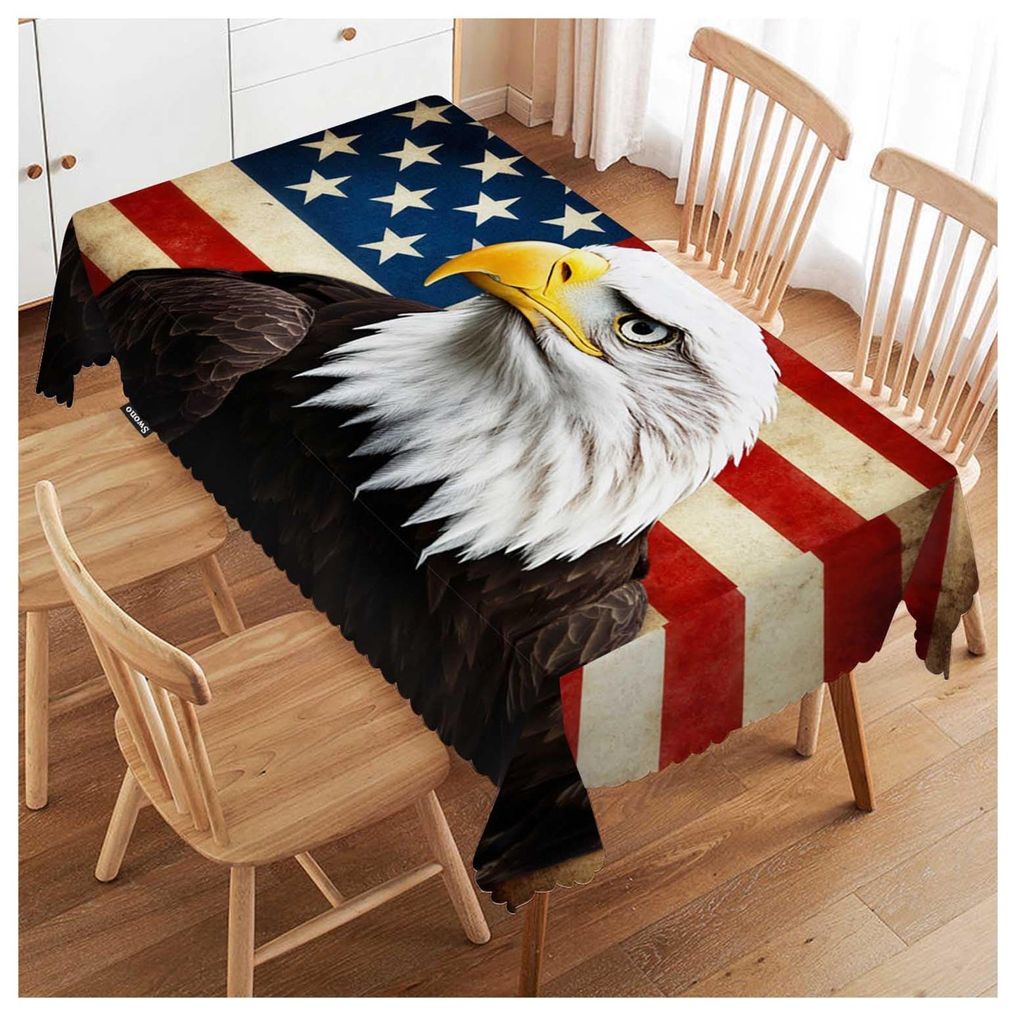 Swono Tablecloth 52"X70" Bald Eagle, Bird Bald Eagle On Grunge American Flag Rectangle Table Cover Anti-Oil Tablecloth for Dining Tables, Parties, Wedding and Banquet Decoration