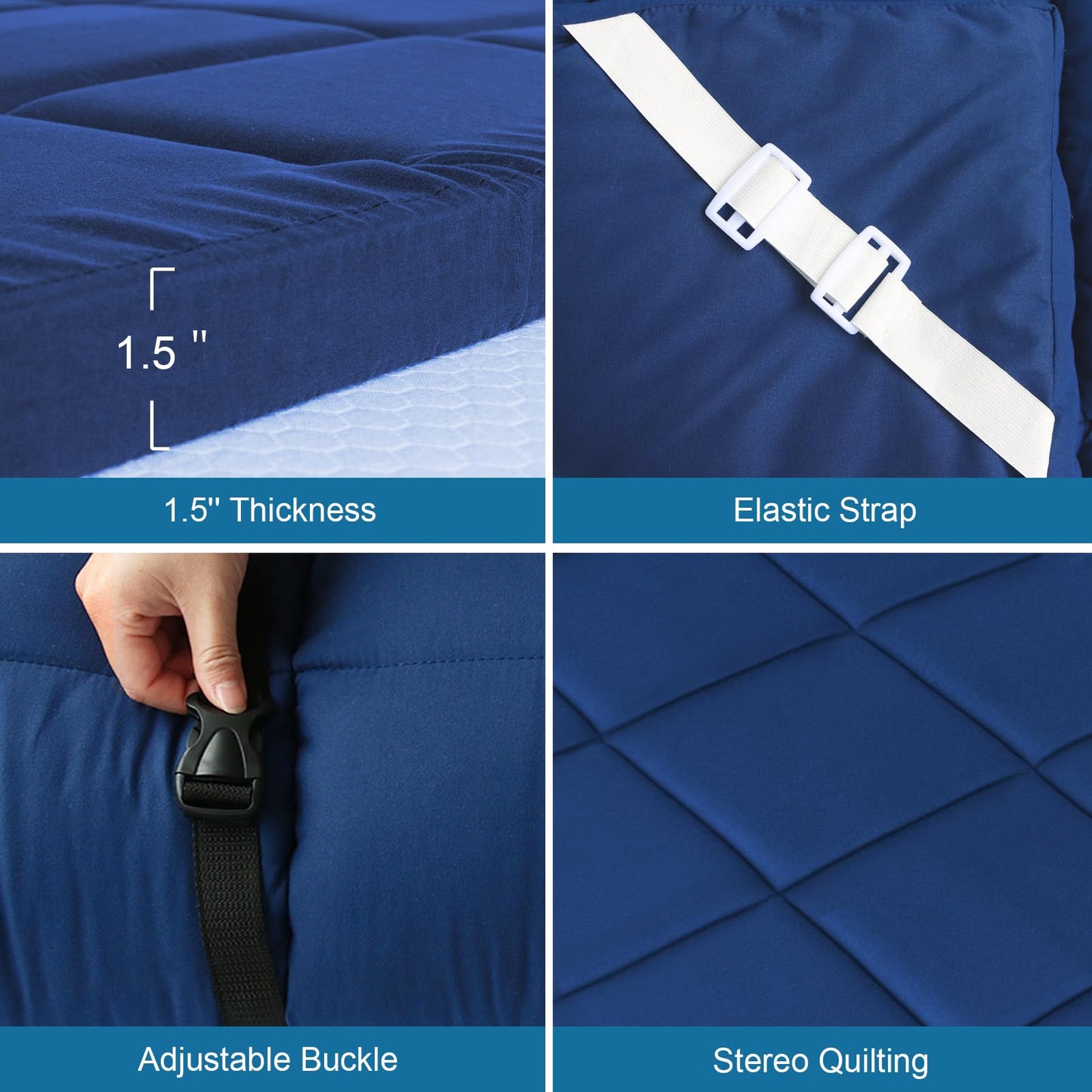 Improved Thickness Cot Mattress Topper, Quilted Pads for Camping 2 Pack, Soft Comfortable Sleeping Pad 75"x30" for Camp Cot/Rv Bunk/Narrow Twin Beds, Navy