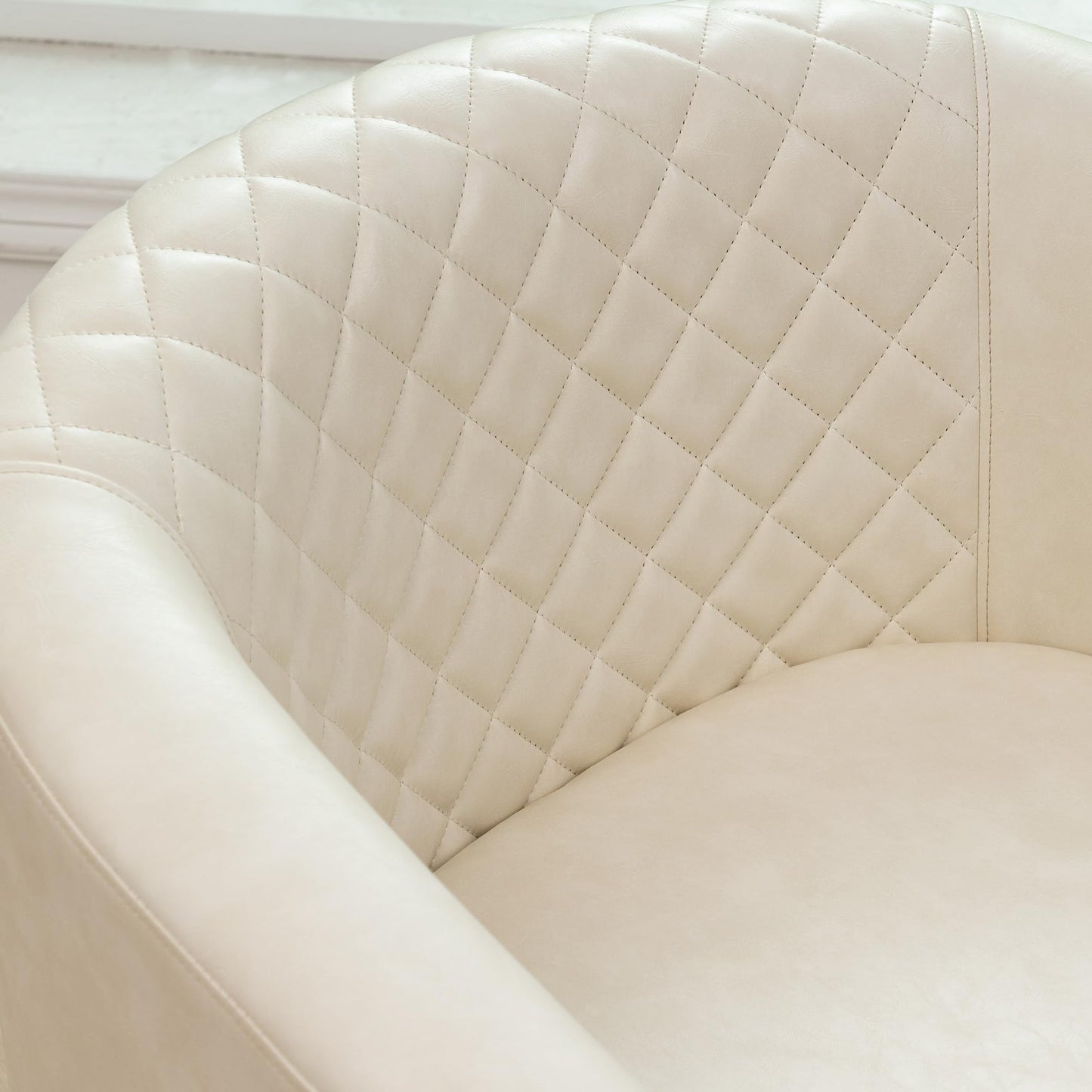 KINWELL 29" W Modern Faux Vegan Leather Barrel Chair, PU Upholstered Tufted Accent Club Chairs with Nailhead Trim, Small Armchair for Living Room Bedroom Apartment Lounge Nursery, Cream