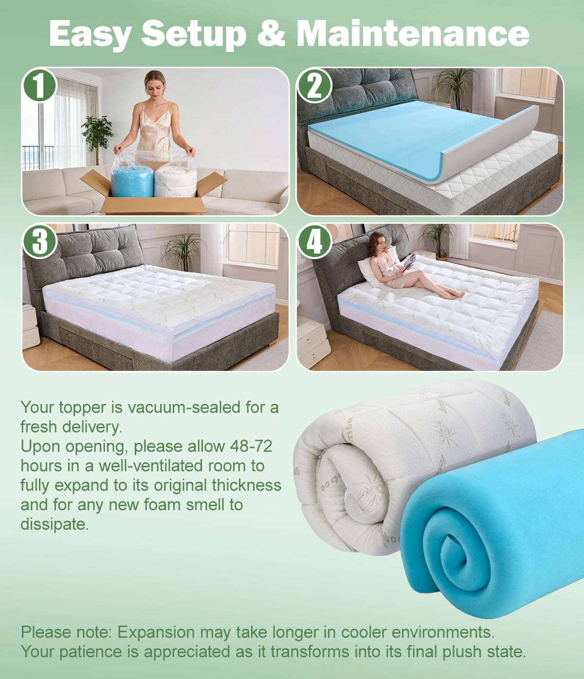 Fracho 4 Inch King Memory Foam Mattress Topper, Dual Layer Design with 2" Bamboo Rayon Pillow Top & 2" Cooling Gel Memory Foam, CertiPUR-US Certified Medium-Firm Bed Topper for Pressure Relief