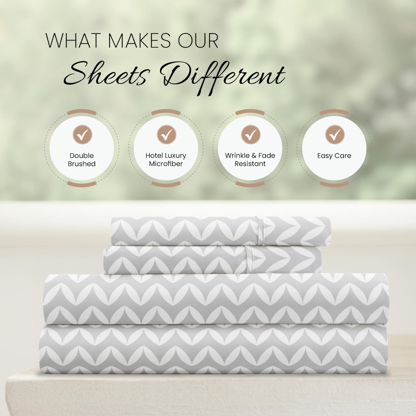 Linen Market Double-Brushed Patterned Microfiber Full Sheet Set 4 Piece – Oeko-TEX Certified Ultra Soft & Wrinkle-Free - 16" Deep Pocket Sheets - Easy Care Full Size - Puffed Chevron Light Gray