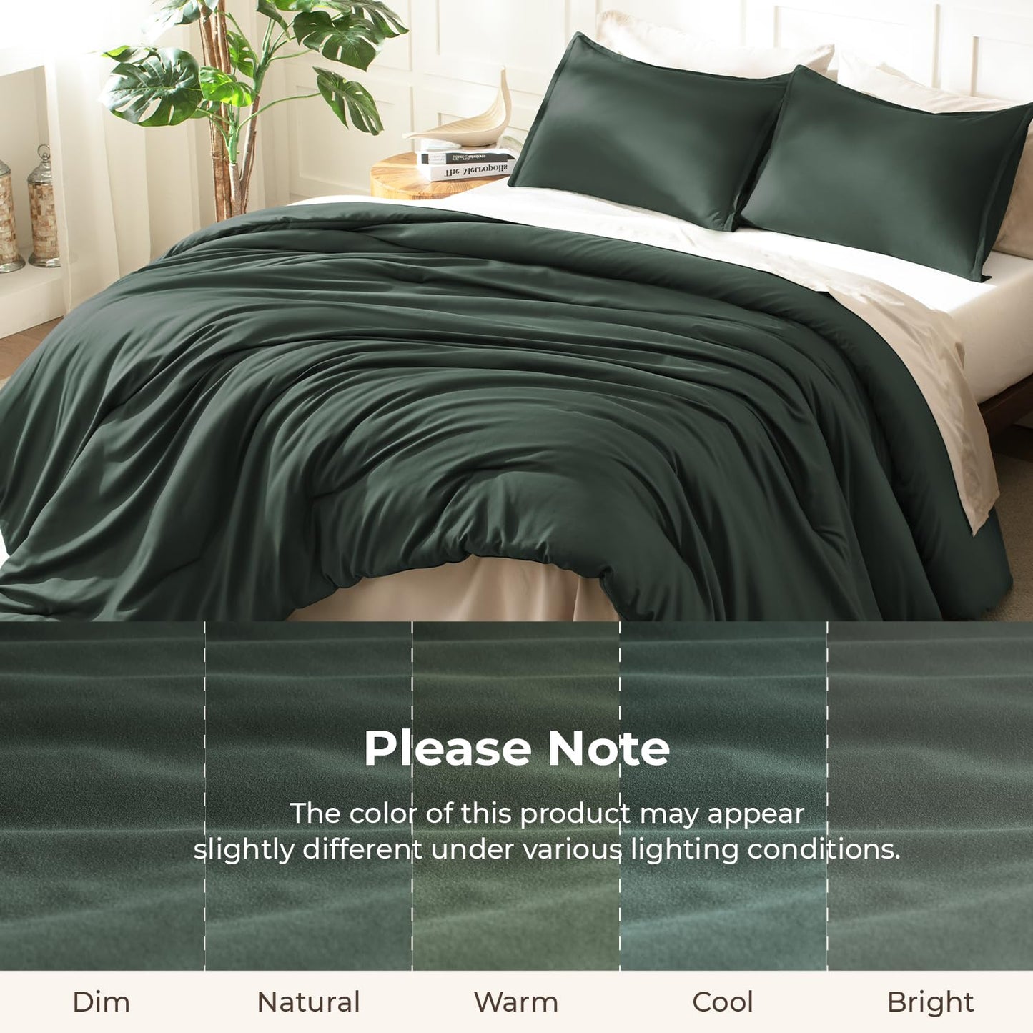 Litanika Forest Green Comforter King Size, 3 Pieces Lightweight Solid Bedding Comforter Set, All Season Fluffy Bed Set (104x90In Comforter & 2 Pillowcases)