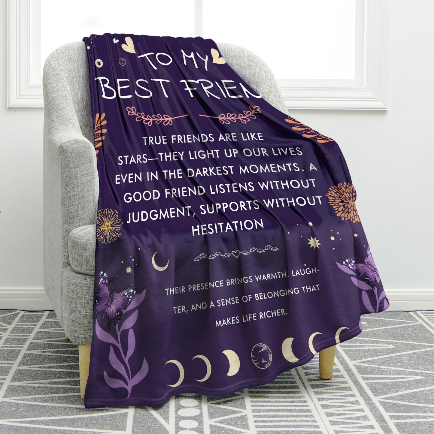 Jekeno Blanket Gifts for Best Friend Women, Best Friend Birthday Gifts, Sister Bestie BFF Soul Friendship Gift Ideas for Women Girls 50"x60"