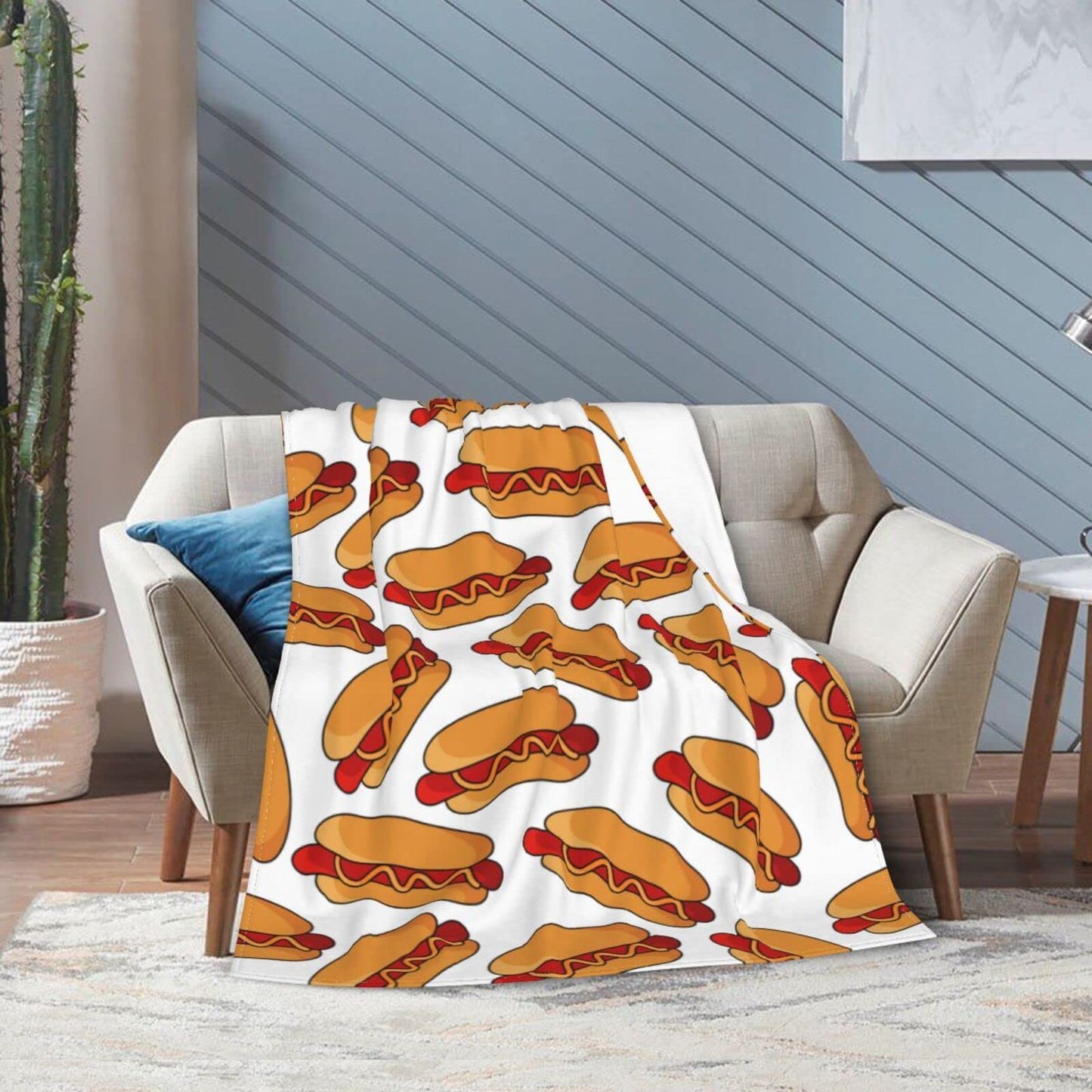 Hot Dog Food Throw Blanket Super Soft Warm Bed Blankets for Couch Bedroom Sofa Office Car, All Season Cozy Flannel Plush Blanket for Girls Boys Adults, 50"X40"