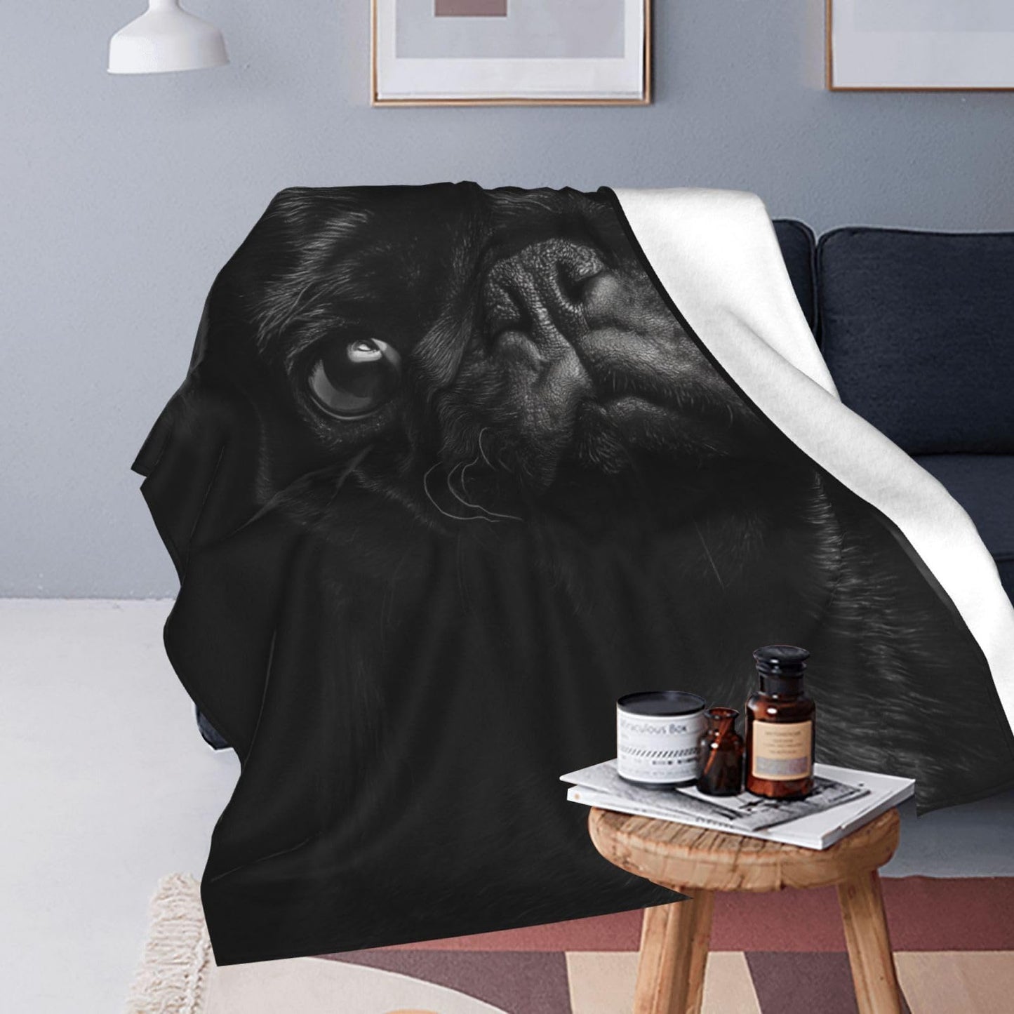TZJCCMAY Black Pug Blanket for Women, Cute Dog Throw Blankets Soft Lightweight Flannel Throws for Bed Sofa Home Decor, Gifts for Girls Kids, 50x60in