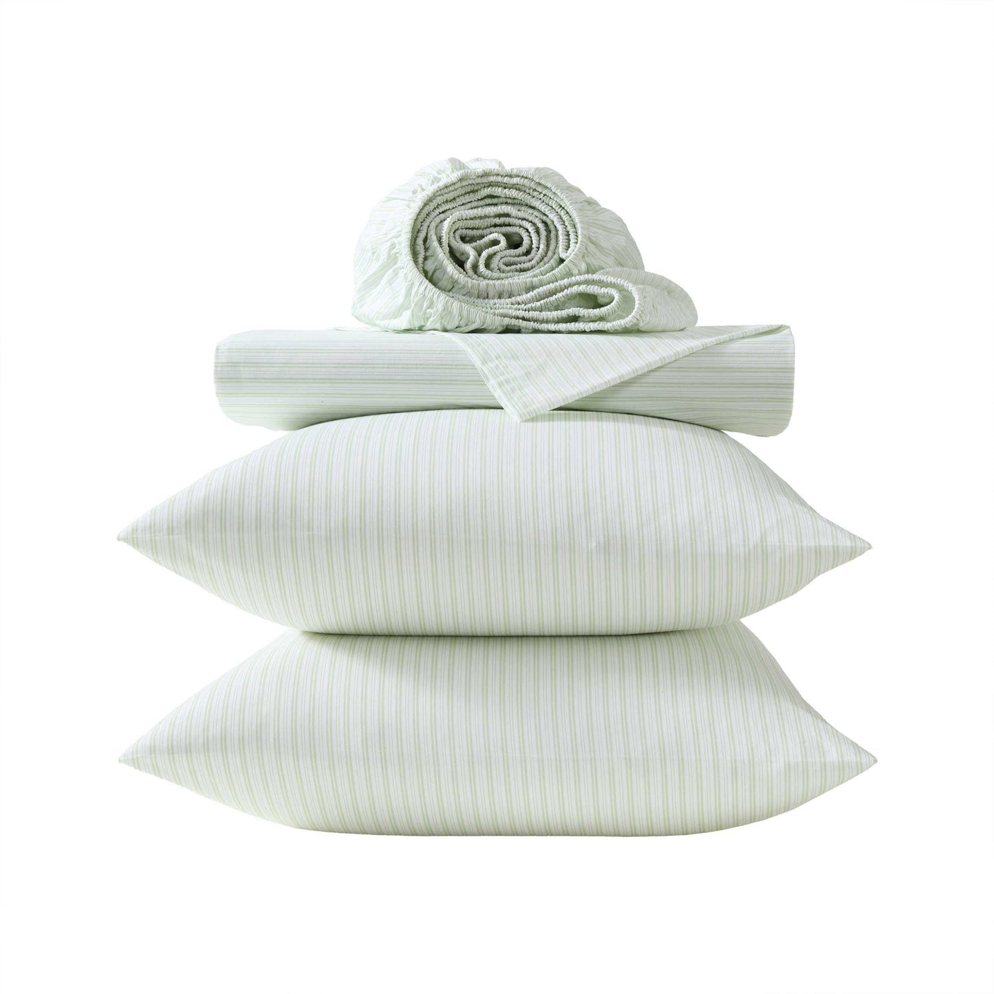 Laura Ashley – Twin Size Sheet Set, Crisp & Lightweight Cotton Percale Bedding with Fitted Sheet and Pillowcase, Striped Room Decor, Deep Pocket, College Dorm Room Essentials (Bedford Skinny Green)