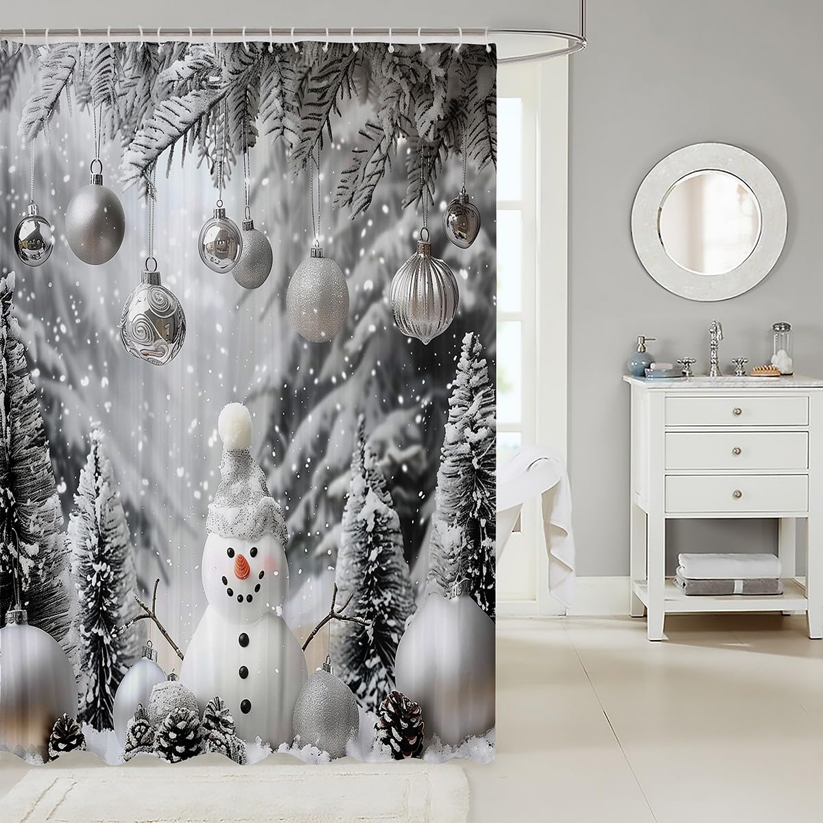 jejeloiu 72"x72" Snowman Bathroom Accessories Boys Girls Merry Christmas Bath Curtain for Kids Women Men Ultra Soft Xmas Tree Shower Curtain for Bathroom Decor Snowflake Room Decor Soft Lightweight
