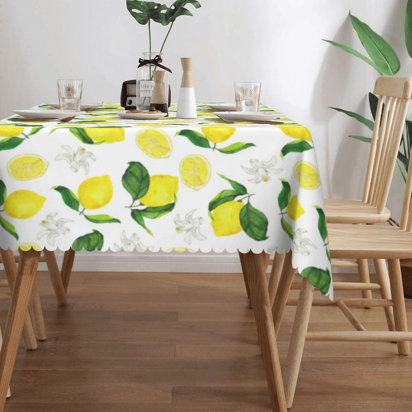 LORCARVIS Lemon Tablecloth Yellow Lemons Floral Polyester Rectangle Table Cloth Washable Seasonal Tabletop for Kitchen Dinning Party Outdoor Picnic 54 x 72 Inch Tablecloths