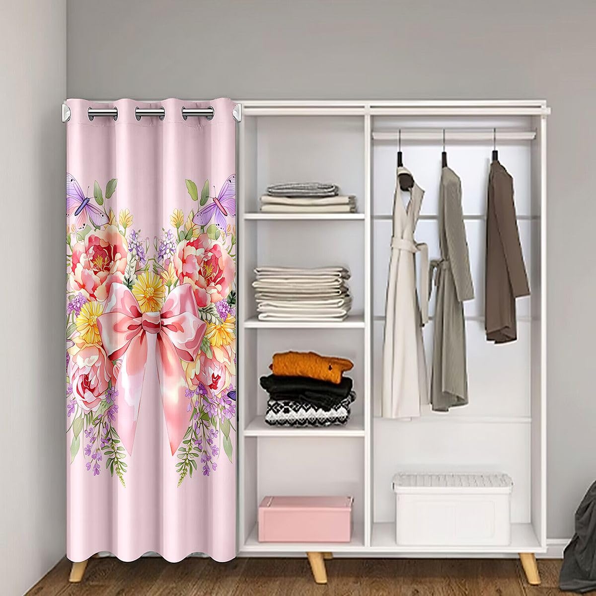jejeloiu Bow Flower Door Curtain for Doorway Privacy Pink Bowknot Closet Cover Floral Princess Style Room Divider Curtain 42" x 84" Bedroom Living Room Window Treatments