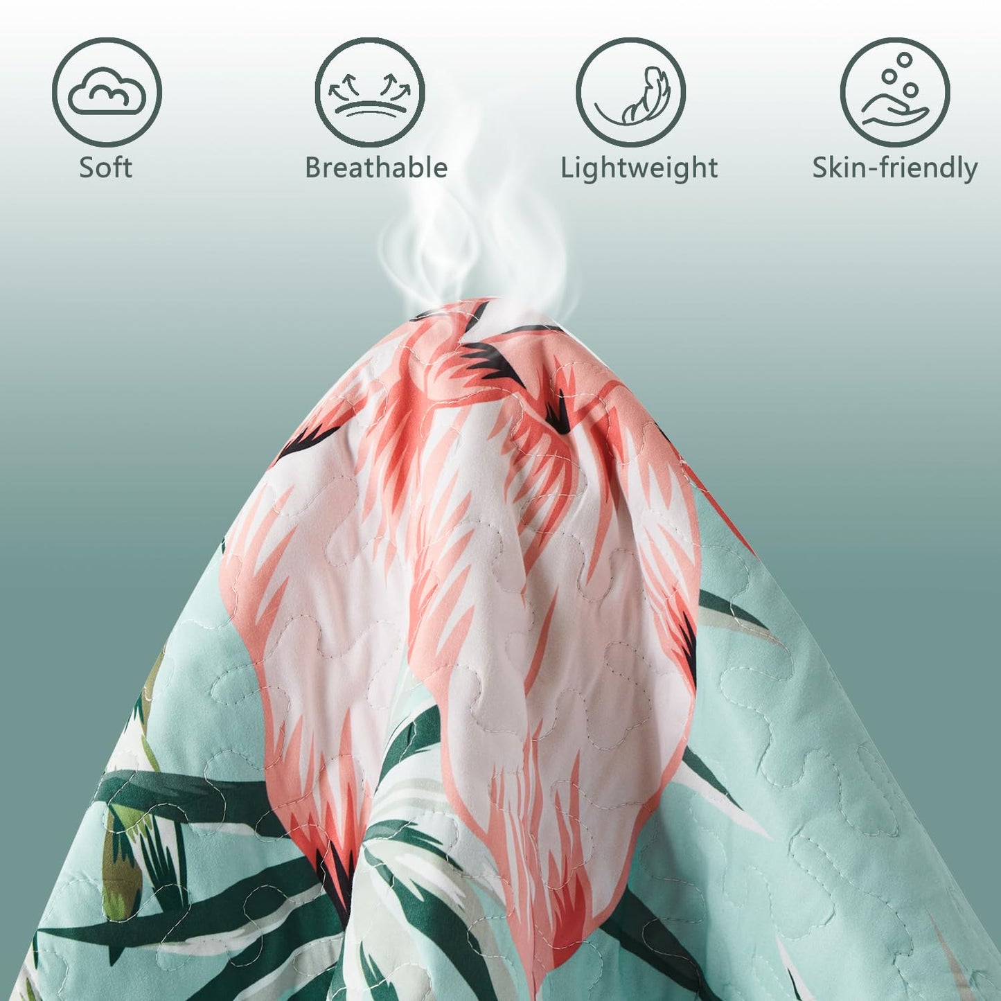 Yogeneg King Quilt Bedding Set,Green Pink Botanical Pattern Sky Blue King/Cal King Quilt Set,3 Piece Lightweight Soft Summer Bedspread Coverlet with 2 PIillow Shams,All Season(Sky Blue,110"x96")