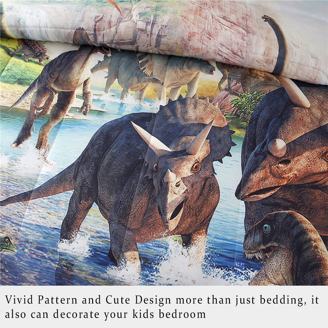 WINLIFE Dinosaur Twin Comforter Set Kids Bedding T-Rex 3D Jurassic Dinosaur Comforter Set for Boys Teen, Soft Lightweight Children Bed Sets (3 Pieces, Twin)