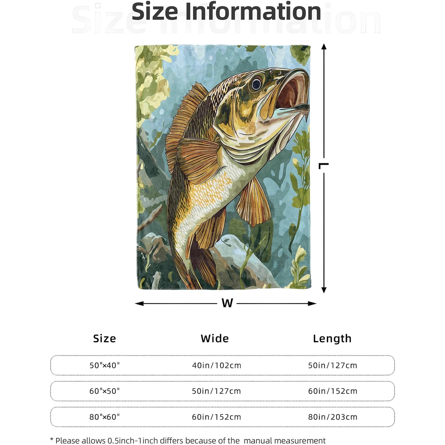 Bass Fish Blanket 50X60 in, Flannel Throw Blankets for Travel Camping Sofa Living Room Decor, Lightweight Cozy Soft Fuzzy Gifts for Women Adults Kids
