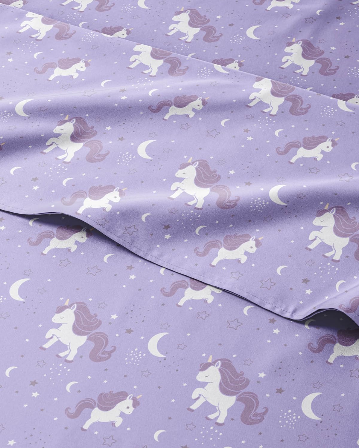 Kids Twin Size Bed Sheet Set - 3 Piece Kids Loft Bed Sheets - Purple Unicorn Butterfly Theme Bedding - Soft, Cute - Breathable and Machine Washable - Moon Bed Set for Boys, Girls, Teens and Toddlers