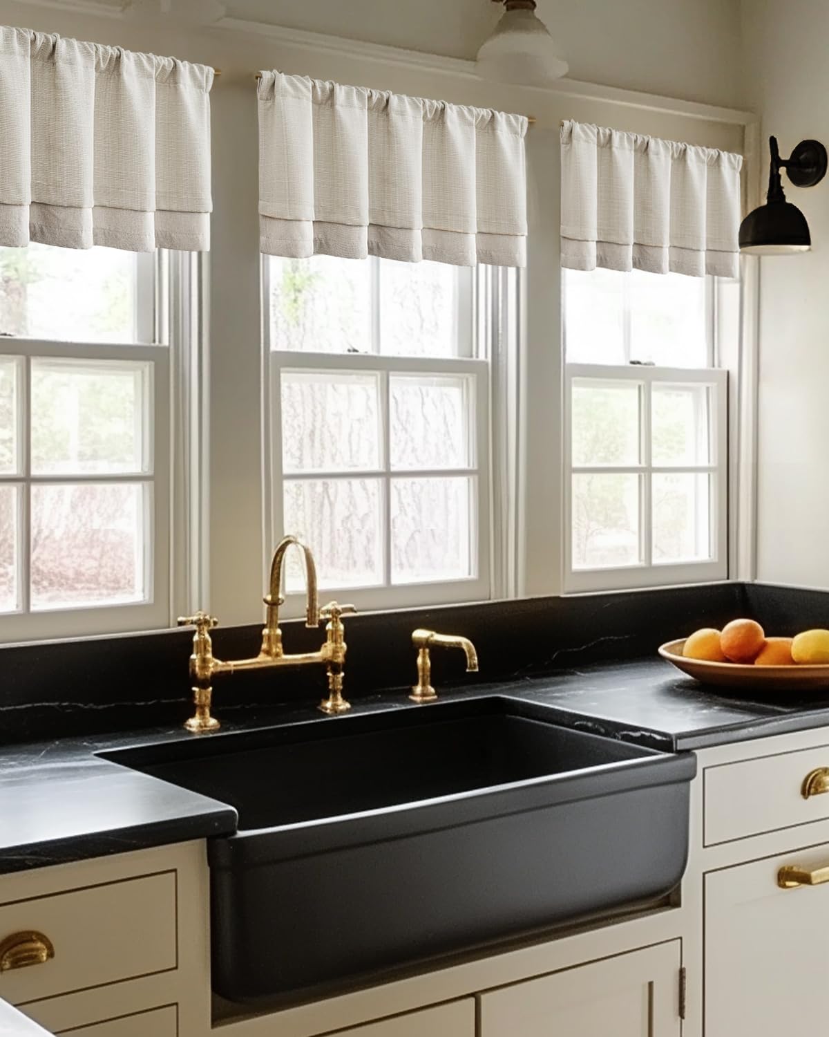 jinchan Faux Linen Valance Kitchen Curtain Light Filter Double Layer 18in