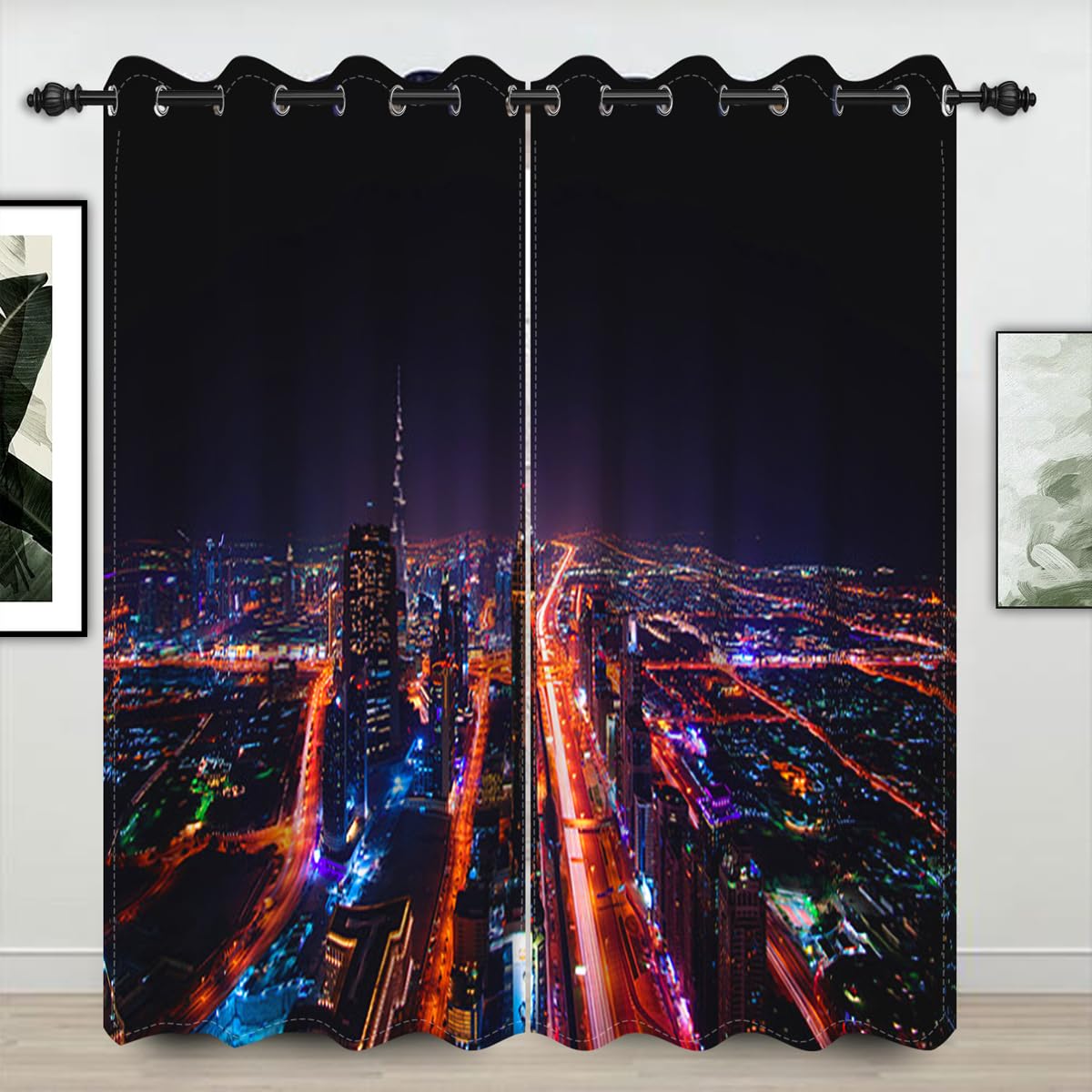 Umpoo City Night Scene Window Curtains New York Famous City View Skyline Skyscrapers Design for Bedroom Living Room Decorative Grommet Window Drapes 2 Panel Set, 52x84 Inch
