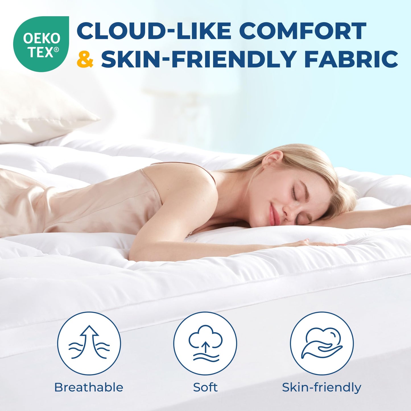 SINWEEK Dual Layer 4 Inch Memory Foam Mattress Topper, Queen Size, 2 Inch Cooling 5-Zone Gel Memory Foam Plus 2 Inch Extra Thick Pillowtop Cover, Pressure Relieve Soft Mattress Pad,Light Blue